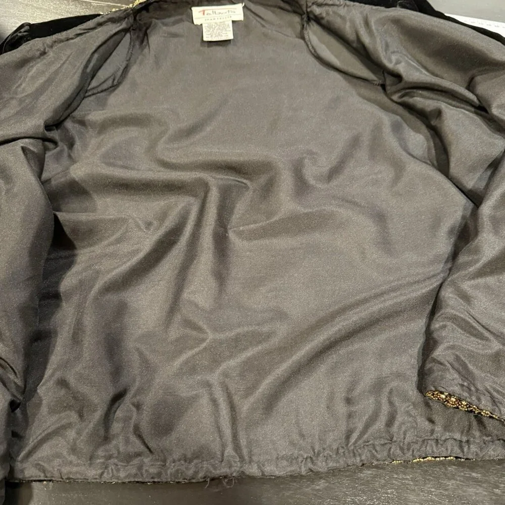 Vintage Beaded Black Velvet Gold Copper Luxurious Formal Womens Jacket Size 18